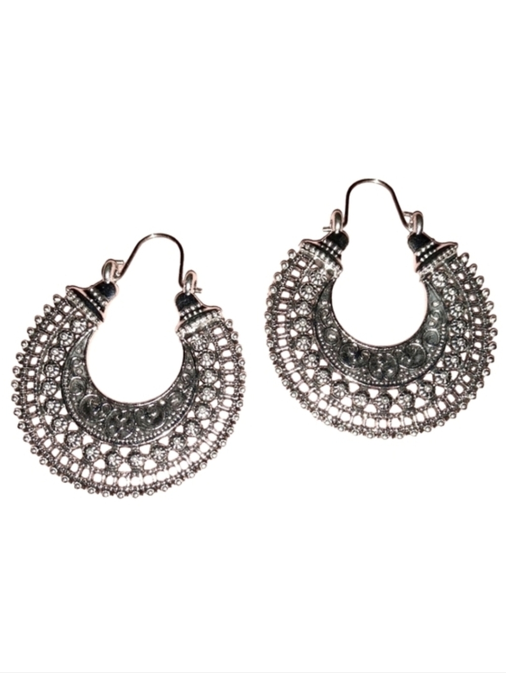 Silver Intricate Filigree Metal Lace Earrings India Bohemian Boho Aesthetic - Picture 2 of 9